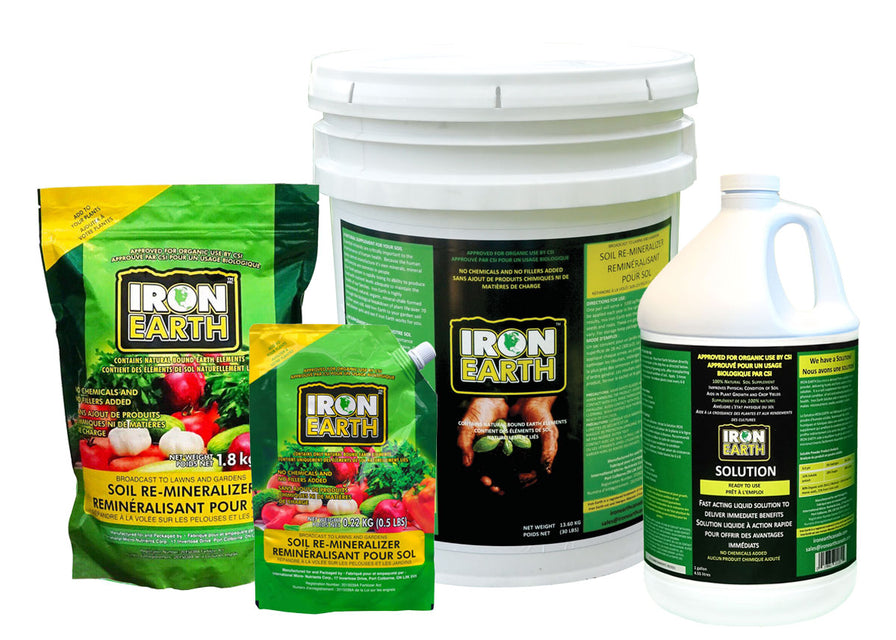 Re-mineralize your garden with IRON EARTH™ Now available in granular and a ready-use-liquid solution! IRON EARTH™  is approved for Organic use by CSI.  